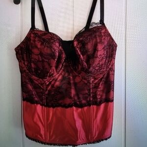 Cacique Red and Black Lace Bra Corset Boned Wired 22/24